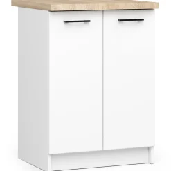 Armoires de cuisine basse AKORD S60 OLIWIA modulable Blanc 60 cm 2 portes façade Blanche 2 étagères 60x46x85 cm