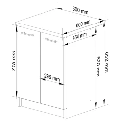 Armoires de cuisine basse AKORD S60 OLIWIA modulable Blanc 60 cm 2 portes façade Blanche 2 étagères 60x46x85 cm