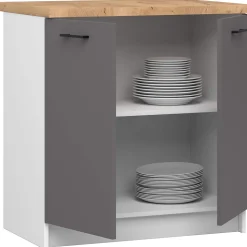 Armoires de cuisine basse AKORD S80 OLIWIA Blanc 80 cm 2 portes façade Gris Graphite 2 étagères 80x46x85 cm