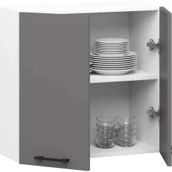 Armoires de cuisine haute AKORD W60 OLIWIA Blanc 60 cm 2 portes façade Gris Graphite 2 étagères 60x30x58 cm