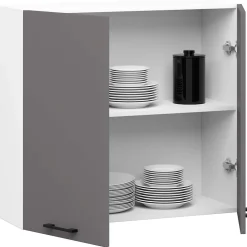 Armoires de cuisine haute AKORD W80 OLIWIA H720 Blanc 80 cm 2 portes façade Gris Graphite 2 étagères 80x30x72 cm