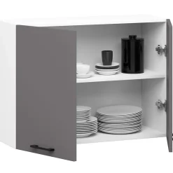 Armoires de cuisine haute AKORD W80 OLIWIA Blanc 80 cm 2 portes façade Gris Graphite 2 étagères 80x30x58 cm