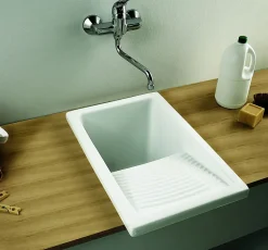 Bac à laver RIBA - Dimensions : 74 x 64 cm - Profondeur de la cuve 33 cm - couleur : blanc brillant