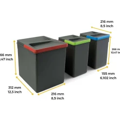 Bacs de tri pour tiroir de cuisine Recycle 2 bacs de 7 litres et 1 bac de 15 litres