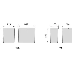 Bacs de tri pour tiroir de cuisine Recycle 2 bacs de 7 litres et 1 bac de 15 litres