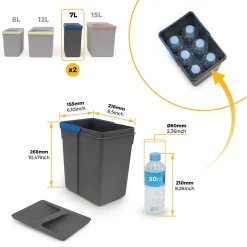 Bacs de tri pour tiroir de cuisine Recycle 2 bacs de 7 litres et 1 bac de 15 litres