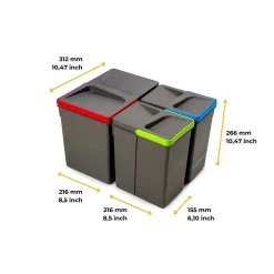 Bacs de tri pour tiroir de cuisine Recycle 2 bacs de 7 litres et 1 bac de 15 litres