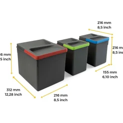 Bacs de tri pour tiroir de cuisine Recycle 1 bac de 12 litres et 2 bacs de 6 litres