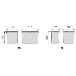 Bacs de tri pour tiroir de cuisine Recycle 1 bac de 12 litres et 2 bacs de 6 litres