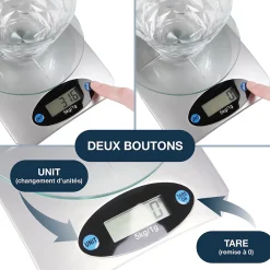 Balance de Cuisine et Pâtisserie - Légère avec Écran LCD - Affichage numérique - Facile à Nettoyer - Poids max 5KG - Gris