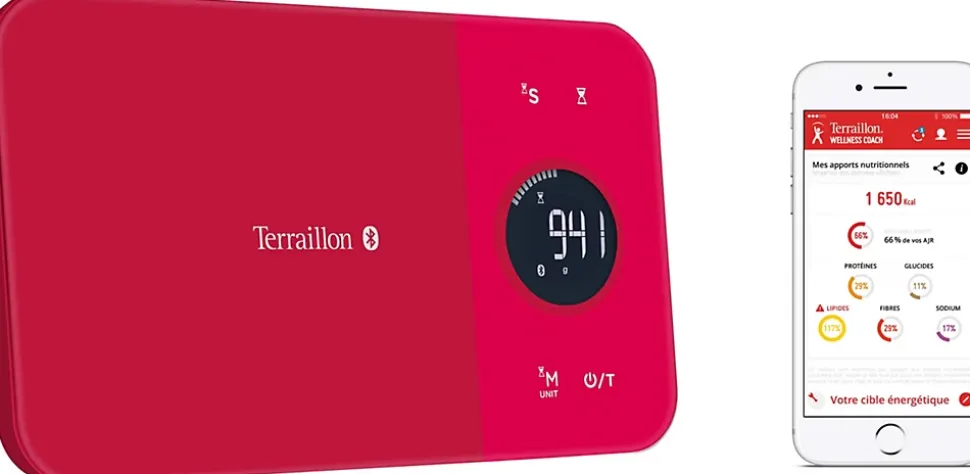 Balance de cuisine électronique 5kg-1g rouge avec bluetooth Terraillon NUTRITAB CRANBERRY