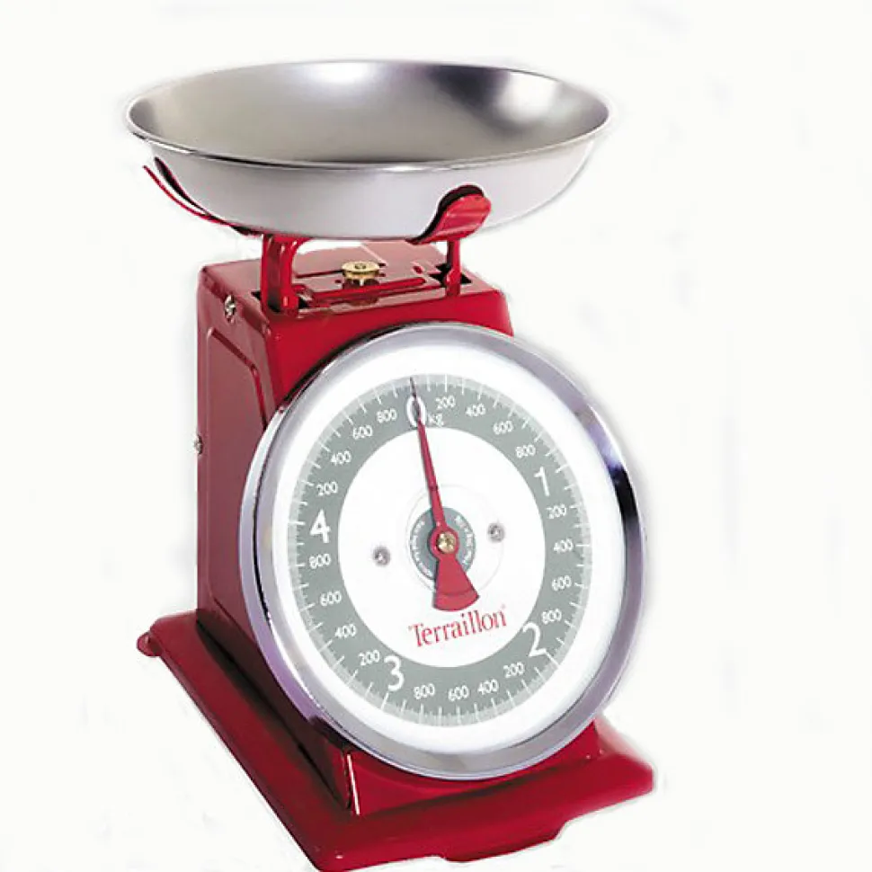 Balance de cuisine mécanique - TERRAILLON - TRAD 500 Rouge - Portée 5 Kg - Style rétro - Bol 1 L