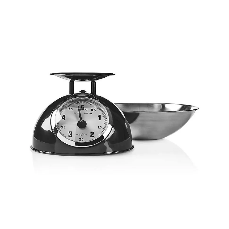 Balance de cuisine Retro Noire Analogique Bol amovible 5kg Acier Fonction Tare NEDIS