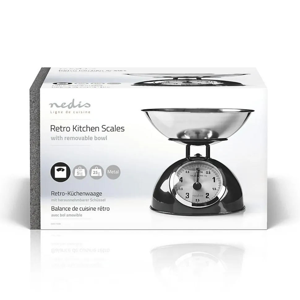Balance de cuisine Retro Noire Analogique Bol amovible 5kg Acier Fonction Tare NEDIS