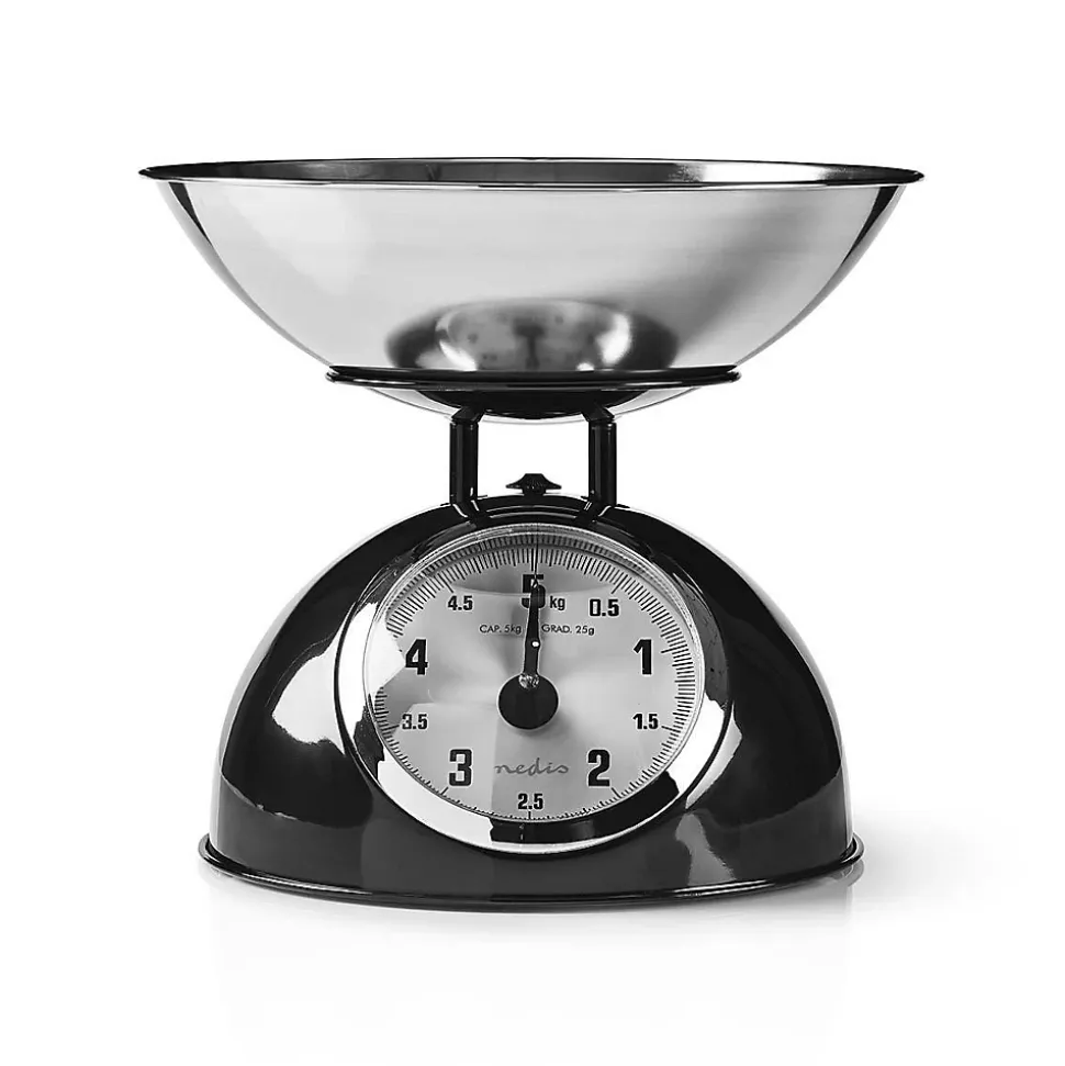 Balance de cuisine Retro Noire Analogique Bol amovible 5kg Acier Fonction Tare NEDIS