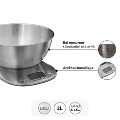 Balance digitale avec bol en inox - Argent- 5five