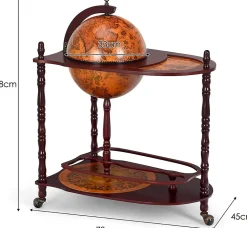 Bar Globe Rangement Vin en Bois Rack Cabinet Globe avec 3 Pieds Casier Bouteilles en Bois avec 3 roulettes Marron XL