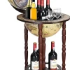 Bar Globe Terrestre Mappemonde en Bois Eucalyptus Support de Vin sous Forme de Globe Bois Monte sur Roues Style Ancient