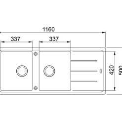 Basis évier Fraganit - BFG 621 - Dimensions : 1160 x 500mm - Coloris : Onyx - 2 cuves - 1 égouttoir