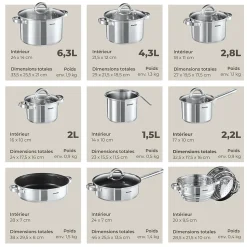Batterie de cuisine 15 pièces en acier inoxydable pour induction