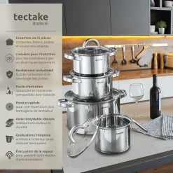 Batterie de cuisine 15 pièces en acier inoxydable pour induction