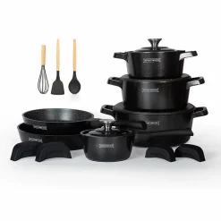 Batterie de cuisine 14 pièces Noir Royalty Line RLOS1014-BLK