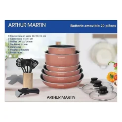 Batterie de cuisine 20 pieces Arthur Martin - aluminium - poignée amovible - tous feux dont induction