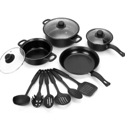 Batterie de cuisine 13 pieces avec cuilliere Noir Herzberg HG04241