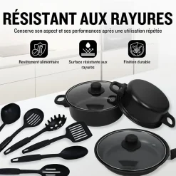 Batterie de cuisine 13 pieces avec cuilliere Noir Herzberg HG04241