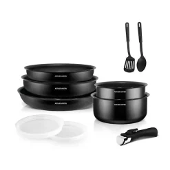 Batterie de cuisine 10 pieces Arthur Martin - Aluminium - Tous feux sauf induction - Noir