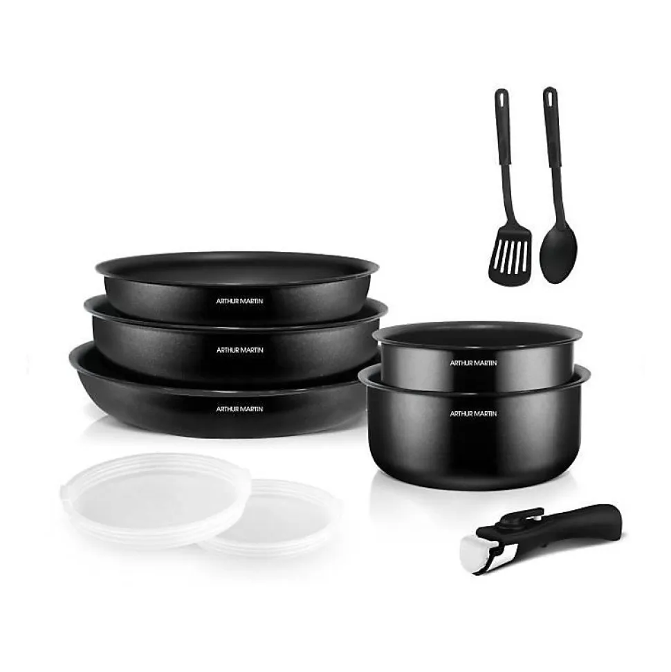 Batterie de cuisine 10 pieces Arthur Martin - Aluminium - Tous feux sauf induction - Noir