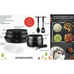 Batterie de cuisine 10 pieces Arthur Martin - Aluminium - Tous feux sauf induction - Noir