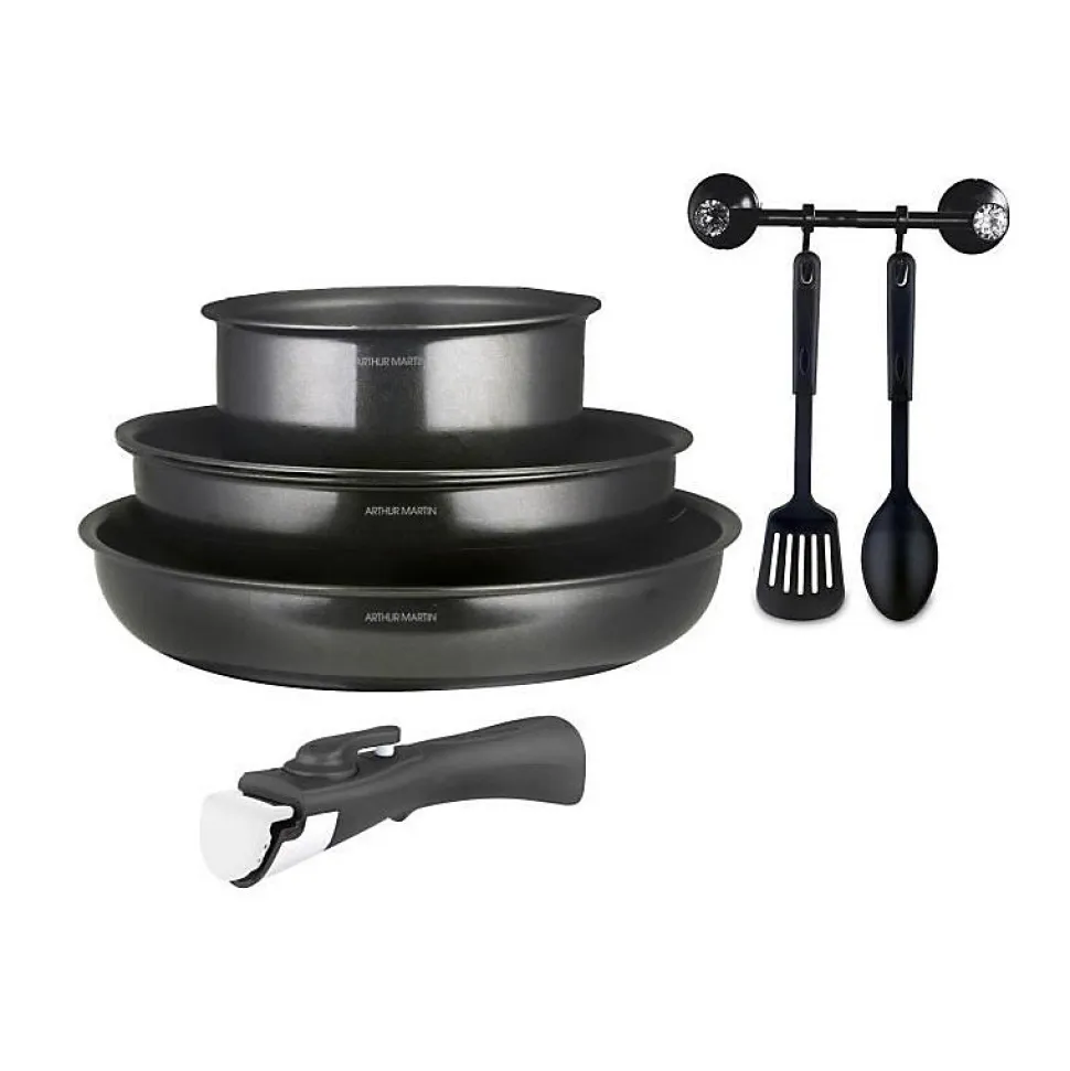 Batterie de cuisine - Tous feux dont induction - Arthur Martin - AM9582 - Aluminium - Anti-adhésif - 6 pieces - Poignée amovib