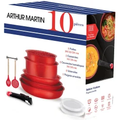 Batterie de cuisine avec manche amovible 10 pièces Rouge Arthur Martin AMR41