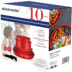 Batterie de cuisine avec manche amovible 10 pièces Rouge Arthur Martin AMR41