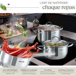 Batterie de cuisine en acier inoxydable 7 pièces pour induction