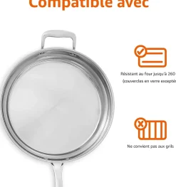 Batterie de cuisine ensemble de 15 pièces en acier inoxydable Casseroles, poêles et ustensiles, Argenté