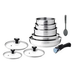 Batterie de cuisine induction - Arthur Martin - AM4485 - Acier inoxydable - 10 pieces - Poignée amovible - Tous feux dont induc