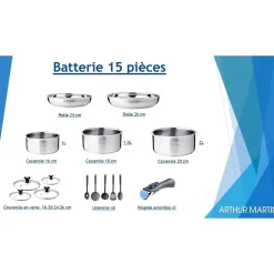 Batterie de cuisine Inox 15 Pcs Arthur Martin 5535