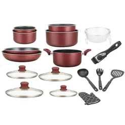 Batterie de cuisine revêtement pierre avec manche amovible 17 pièces bordeaux Herzberg HG8055-BR