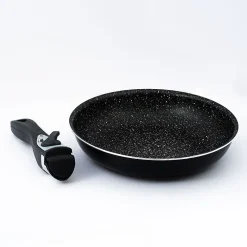 Batterie de cuisine revêtement pierre avec manche amovible 7 pièces noir Herzberg HG8053-BLK