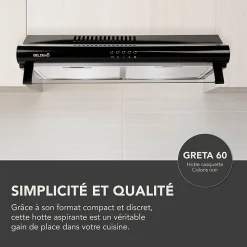 BELDEKO - Hotte Casquette / Visière 60 cm NOIR 240 m3/h - 100 Watts - Filtre inclus