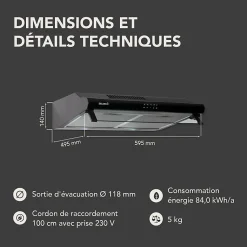 BELDEKO - Hotte Casquette / Visière 60 cm NOIR 240 m3/h - 100 Watts - Filtre inclus