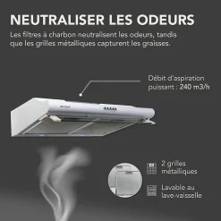 BELDEKO - Hotte Casquette / Visière 60 cm BLANC 240 m3/h 2 Filtres à charbon