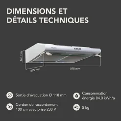 BELDEKO - Hotte Casquette / Visière 60 cm BLANC 240 m3/h 2 Filtres à charbon