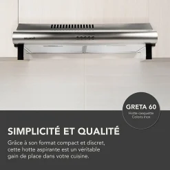 BELDEKO - Hotte Casquette / Visière 60 cm INOX 240 m3/h 2 Filtres à charbon