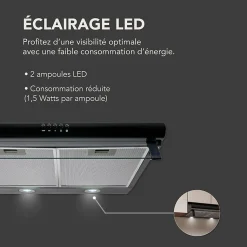 BELDEKO - Hotte Casquette / Visière 60 cm NOIR 240 m3/h 2 Filtres à charbon