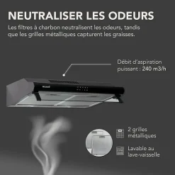 BELDEKO - Hotte Casquette / Visière 60 cm NOIR 240 m3/h 2 Filtres à charbon
