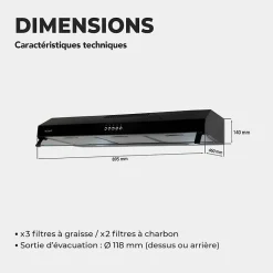BELDEKO - Hotte casquette / visière Rivage 90 Cm - NOIR - Double moteur - 200W - 438 m3/h