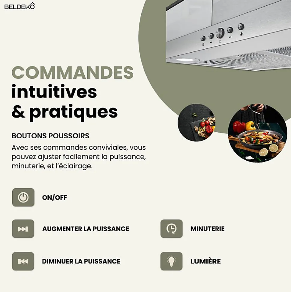 BELDEKO - Hotte Décorative Murale 90 cm en Verre et Noir - Moteur 200 W, Puissance d'extraction 559 m3/h